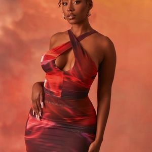 Oh Polly x Tammy Hebrow Ruched Mesh Mini Dress